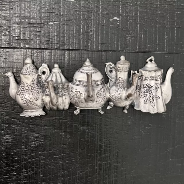 Vintage Metal 3 Hook Teapot Coffee Pot Wall Mount Key Ring Holder Kitchen Decor