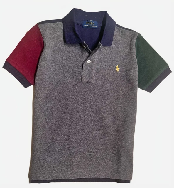 Boys Ex Ralph Lauren Polo t shirt colour block navy green  age small 8 - 10