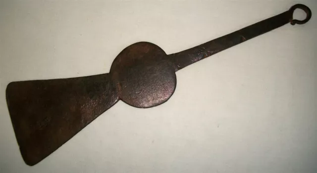 Antique Early Hand Forged Wrought Iron Keyhole Spatula Primitive Hearth Tool
