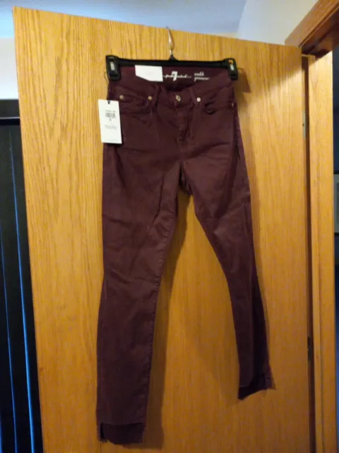 7 For All Mankind Ankle Skinny  Gwenevere Burgundy Stretch Pants Sz 25