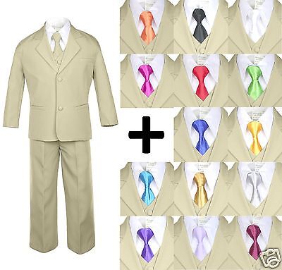 6pc Boy Kid Teen Formal Wedding Khaki Stone Suit Tuxedo Extra Satin Necktie 5-20