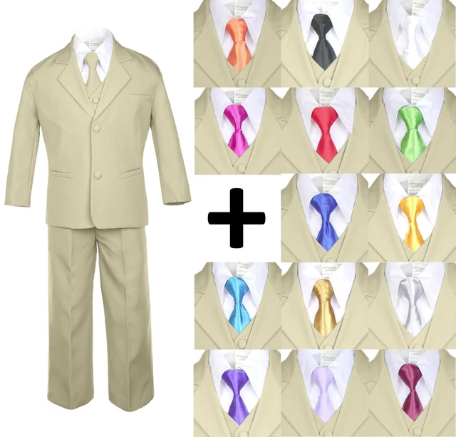 6pc Boy Kid Teen Formal Wedding Khaki Stone Suit Tuxedo Extra Satin Necktie 5-20