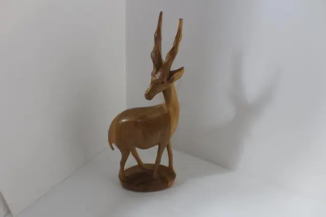African Art Hand Carved Wooden Antelope Gazelle Sculpture Safari 12" Tone Wood