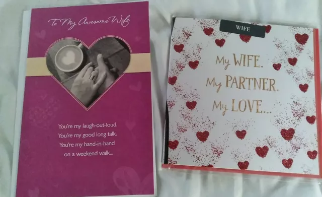 2  Valentine's Day Greeting Cards "To Wife" America Greetings & Paper Thread NEW