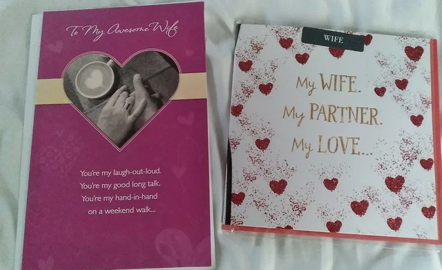 2  Valentine's Day Greeting Cards "To Wife" America Greetings & Paper Thread NEW