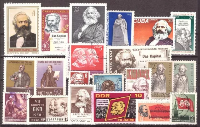 Karl Marx. Kleine Sammlung von Briefmarken verschiedener Länder zu Ehren von Kar