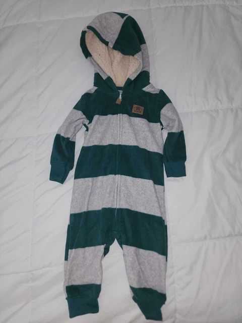 WARM CARTERS BABY BOY STRIPED FLEECE HOODED JUMPSUIT -INFANT SIZE 6 MONTHS Nwot