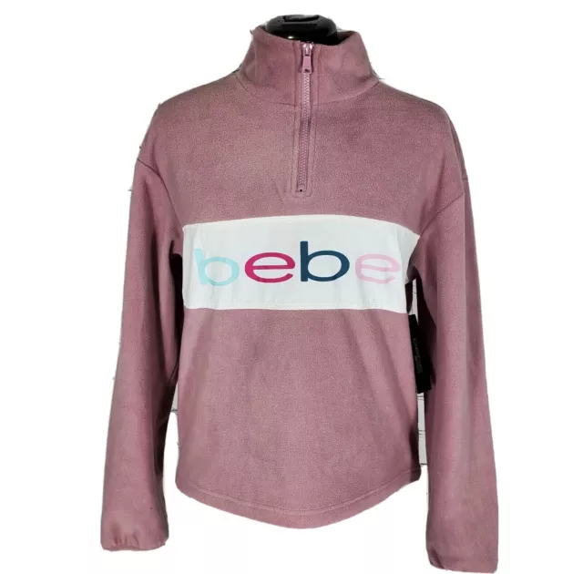 Bebe Sport Women's Elderberry Polar Fleece 1/4 Zip Pink Pullover Hoodie Size L