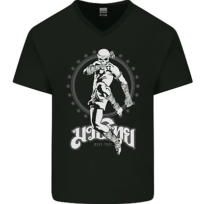 Muay Thai Skeleton MMA Mixed Martial Arts Mens V-Neck Cotton T-Shirt