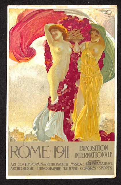 Lib376 - CARTOLINA d'Epoca Illustrata PUBBLICITARIA - EXPO ARTE Roma 1911 TERZI