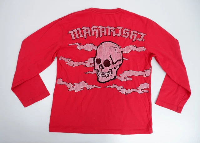 Maharishi Boys T Shirt Top Age 8 Yrs Embroidered Red Long Sleeve