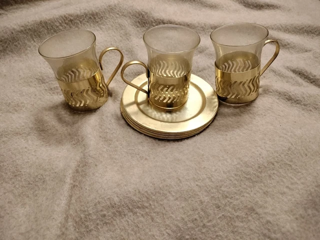 Gold Tone Espresso Cups With Gold Tone Saucers