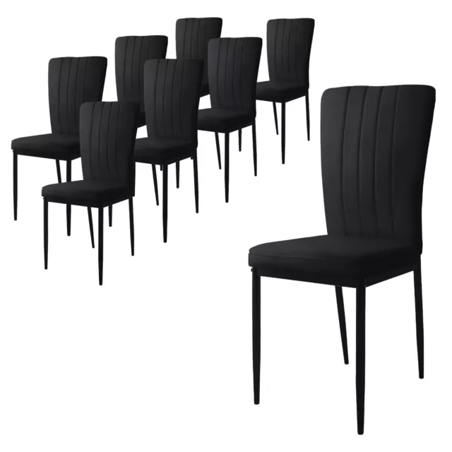 Lot de 8 chaises de salle à manger en velours doux noir avec dossier ergonomique