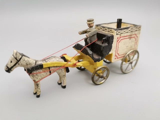 ANTIK URALT MINIATUR Erzgebirge Spielzeug Holz Fahrzeug v.1945 RAR