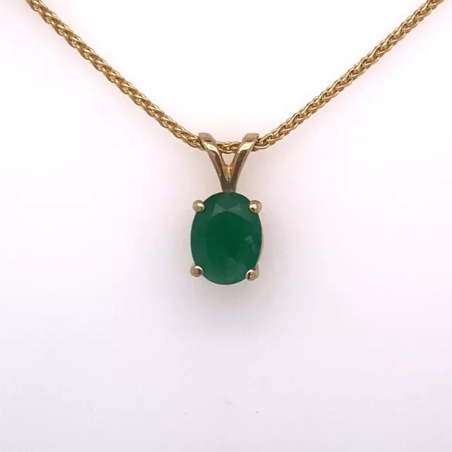 14K Yellow Gold Genuine Oval Green Emerald Pendant