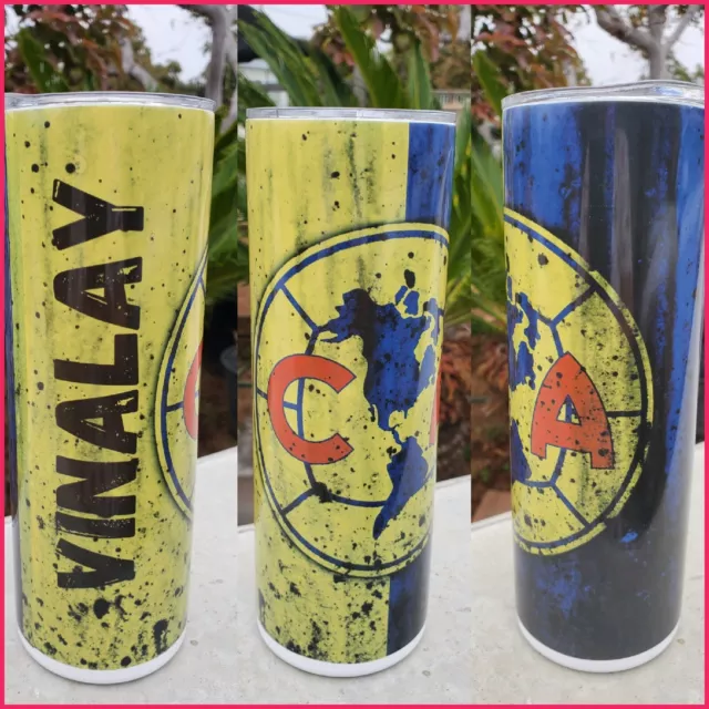 Vaso de acero inoxidable Club America con nombre 20 oz nuevo