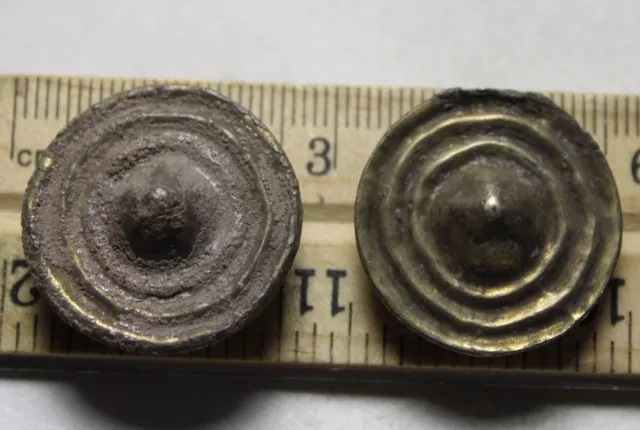 Lot of 2, Rare genuine Ancient Roman bronze gold gilded buttons artifacts