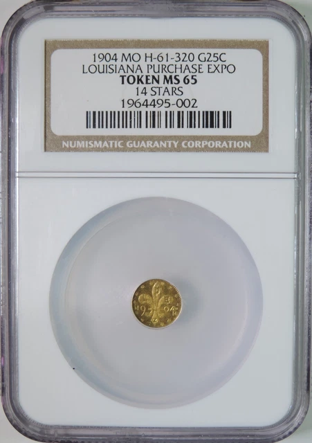 1904 MO H-61-320 Louisiana Purchase Expo 14 Stars 1/4 Gold Token NGC MS65