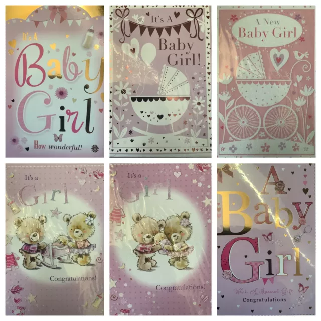 IT'S A BABY GIRL CARD    8"X6" VARIOUS STYLES TO CHOOSE (bundle of joy range)