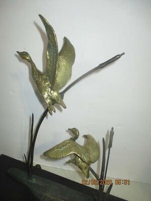 CATCO Sculpture W/Two Solid Brass Striking Birds in Flight On A Wood Base KOREA