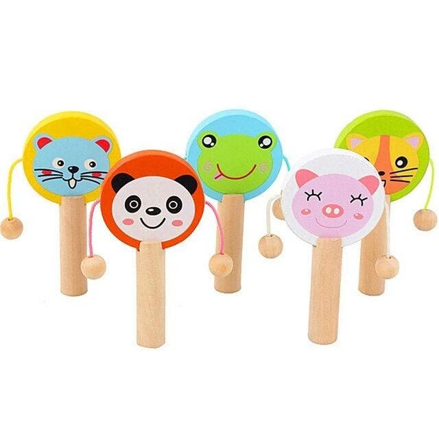 Kids Cartoon Wooden Rattle Drum Handle Clapping Castanets Board For Baby Musical