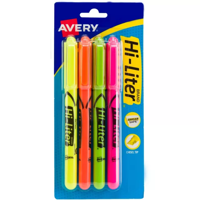 Avery Pen Style Highlighters Chisel Point 4/PK FL AST 23545