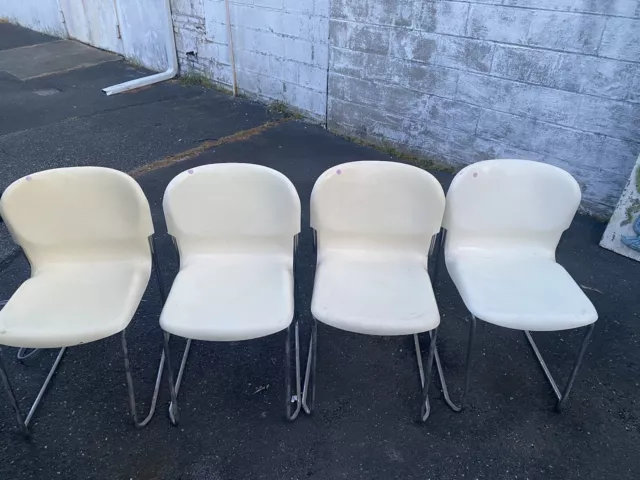 Vintage Stacking Chairs set 4 mid century modern  Gerd Lange off white