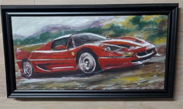 Ferrari F50 Red Oil Original Painting Race Car collector Art Work UNFramed 12x24