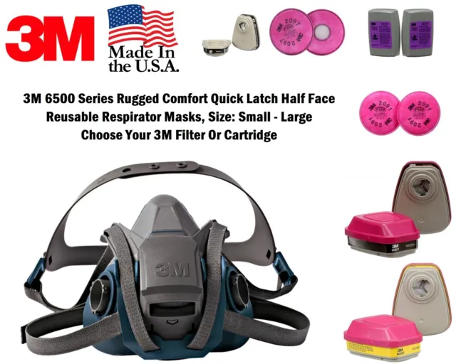 3M Quick Latch Half Face Respirator Facepiece Mask W/ Cartridge Filter Option