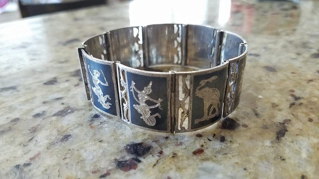 Estate Vintage Silver Thai Thiello Ramasoon gods goddess elephant Siam bracelet