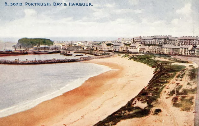 Portrush Bay & Harbour Beach View County Antrim Northern Ireland Old Postcard