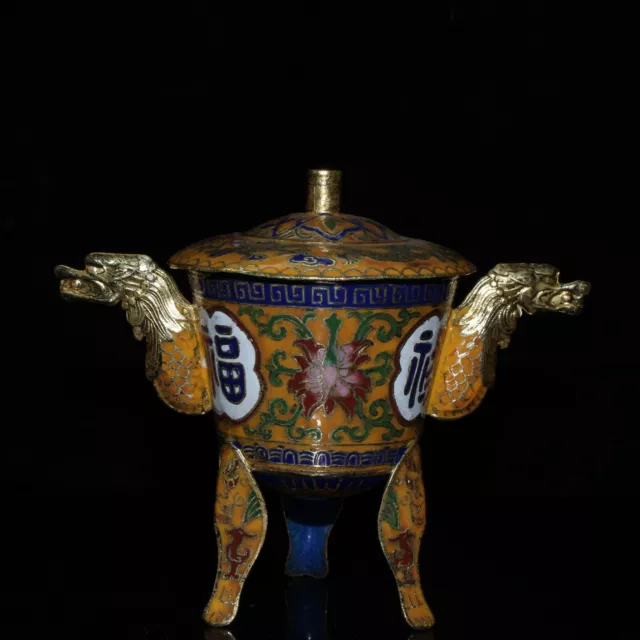 Collect Old China cloisonne hand painting flower Fu shou pattern incense burner