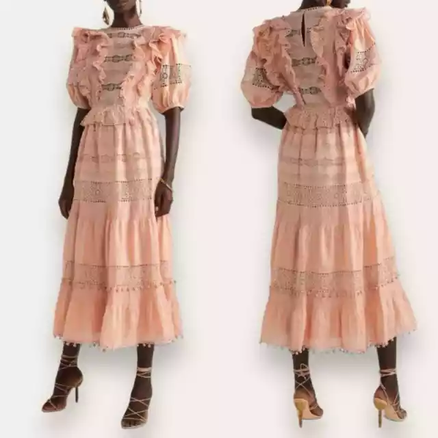 Ulla Johnson Guinevere Midi Dress Peach Crochet Dress Broderie Anglaise 0 Womens