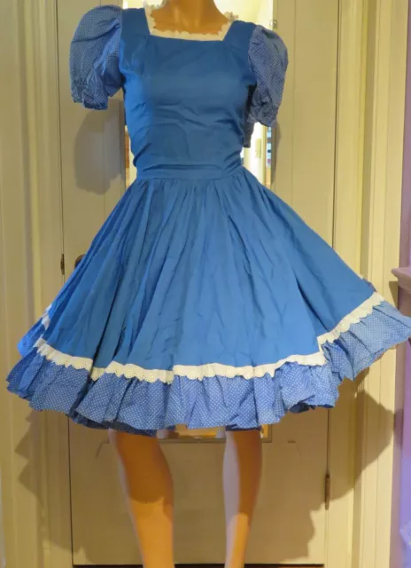 Square Dance Blue w/Polka Dot Dress "Handmade" Vintage P/Small