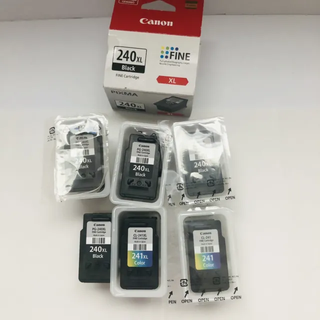 Lot Of 7 USED CANON INK CARTRIDGES 240XL & 241XL Parts ONLY & 1 CANNON Box