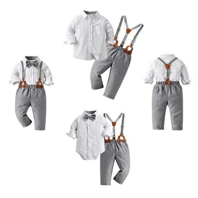 Abiti da gentiluomo neonato bambini neonati camicie sospensioni set pantaloni lunghi 3