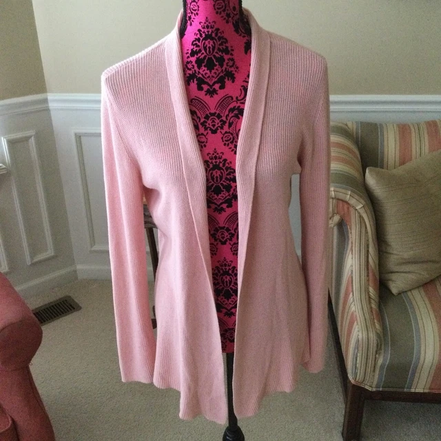 Eileen Fisher Pale Pink Cotton Silk Blend Open Front Tunic Cardigan Sweater M