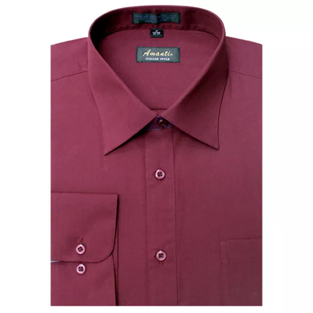 Mens Dress Shirt Plain Burgundy Modern Fit Wrinkle-Free Cotton Blend Amanti
