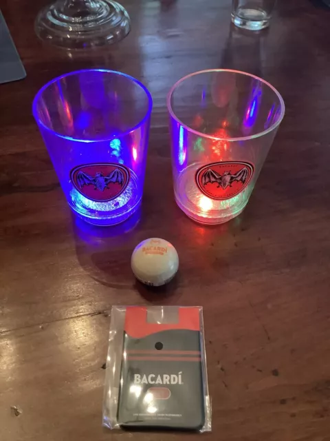 2 Bacardi Rum / Whisky Rocks Wine Liquor Plastic Light-up Glass Cup With Extras