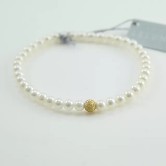 Bracelet Perles Fresh Eau Blanche 4,5/5 Lelune Avec Sphère or Jaune Diamant