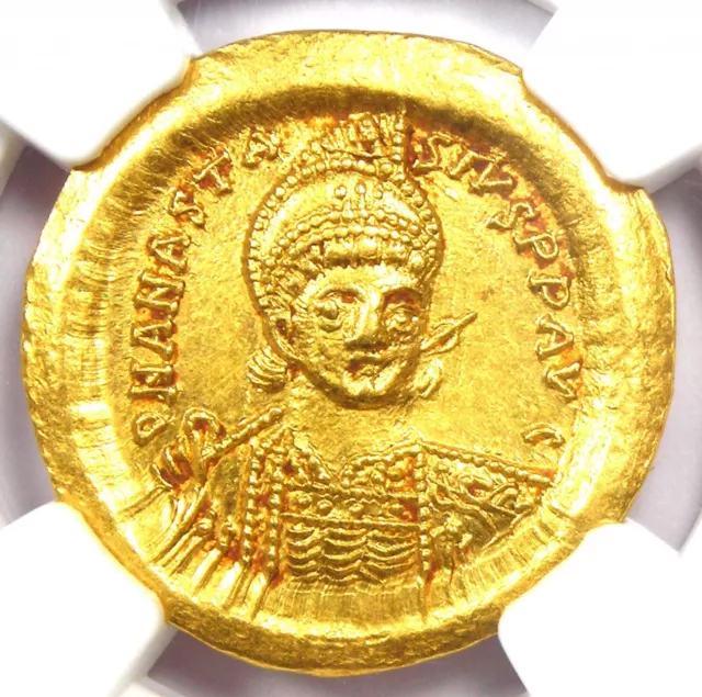 Anastasius I AV Solidus Gold Byzantine Coin 491-518 AD - Certified NGC Choice AU