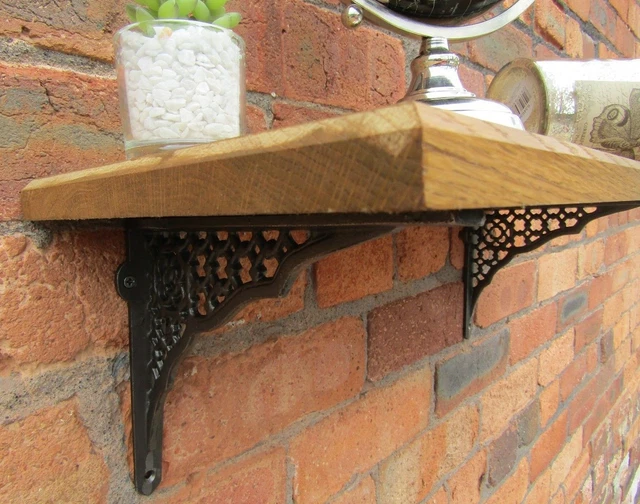 SOLID OAK WOOD HANDMADE SHELVES rustic shelf cast iron shelf brackets