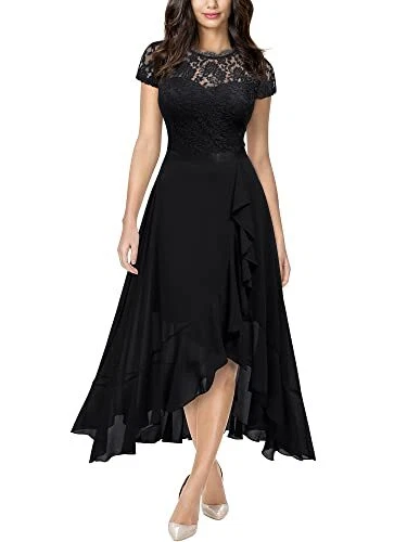 Miusol Womens Retro Lace Contrast Chiffon Ruffle Evening Maxi Dress (Large,