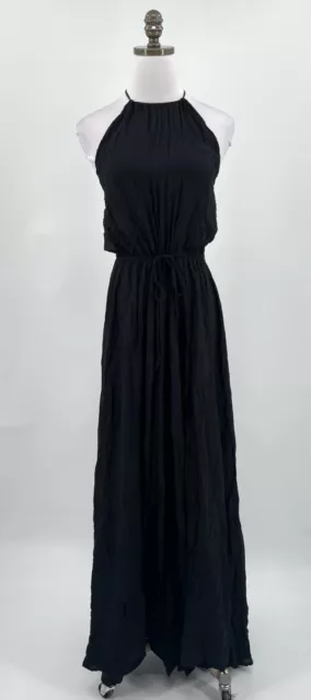 Blue Life Womens Black Halter Front Slit Drawstring Waist Maxi Dress Sz XS