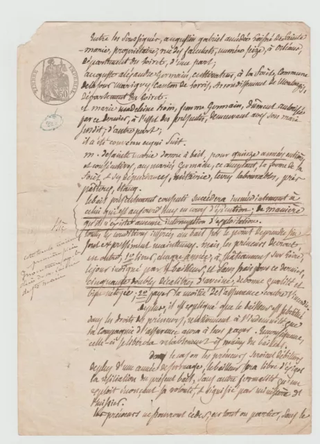  document ancien manuscrit - Orléans 1869 -Vieux papiers France