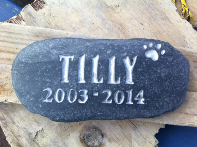 Loved pet Memorial stone, cat, dog, personalised plaque, grave marker, plus date