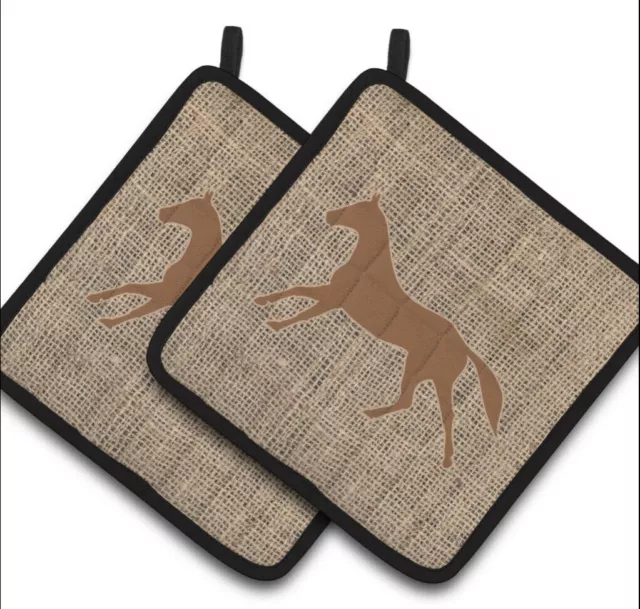 Caroline's Treasures Horse Faux Burlap & Brown Pot Holders x 2 - FREE POSTAGE