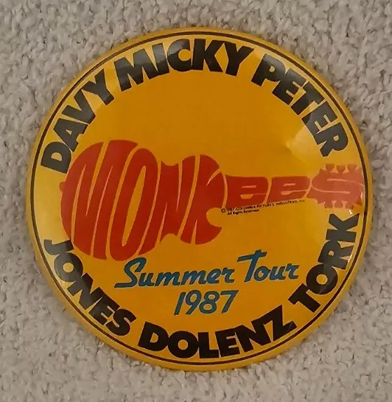 Monkees  Summer Tour 1987 (Davy, Micky, Peter) Pin Button  Memorabilia