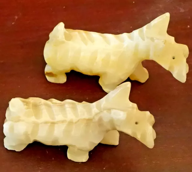 Vintage Carved Alabaster Onyx Marble Scottish Terrier Dog Figurine Cream Set LOT 2