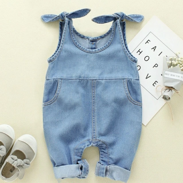 Abbigliamento Bambina Salopette Jeans Blu Chiaro Tg 6/9 Mesi Con Bottoni